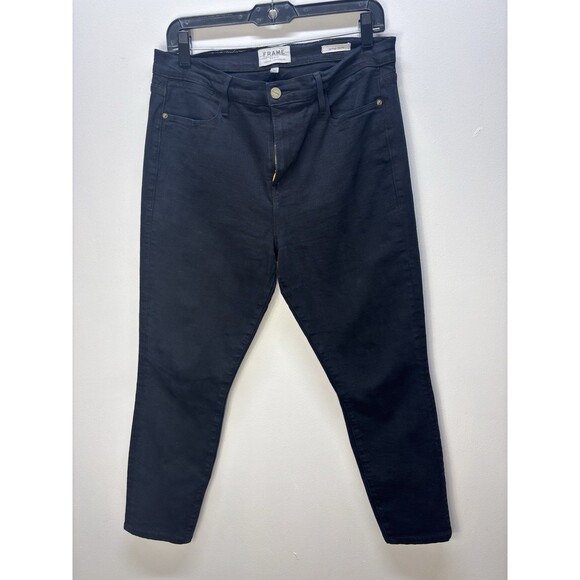 FRAME DENIM BLACK JEANS WOMEN ULTRA HIGH RISE SKINNY Cotton Blend Sz 32 - Picture 1 of 13